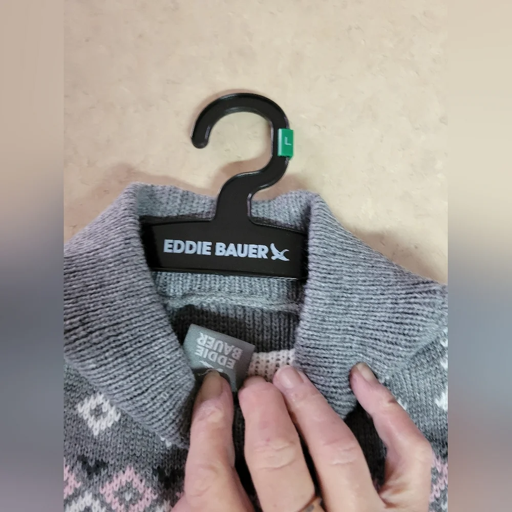 Eddie Bauer pet apparel size large dog sweater grey, white pink